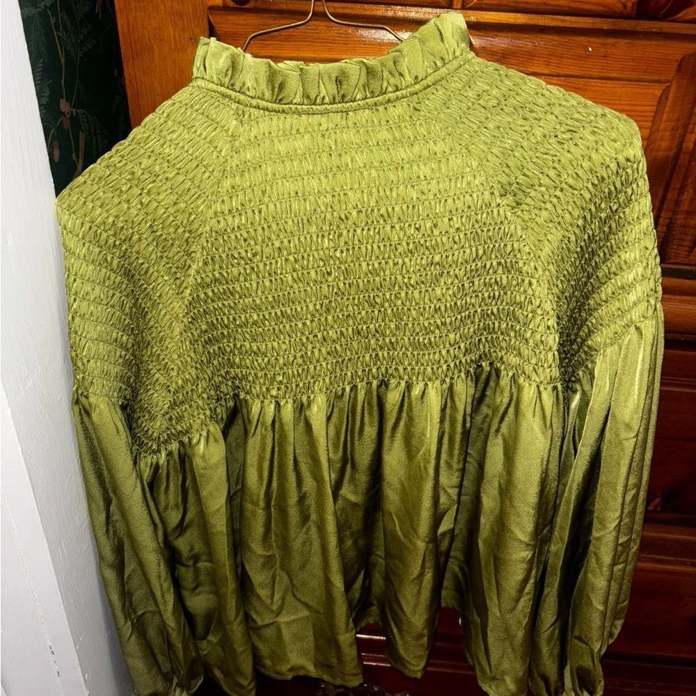 Elegant Olive Smocked Blouse